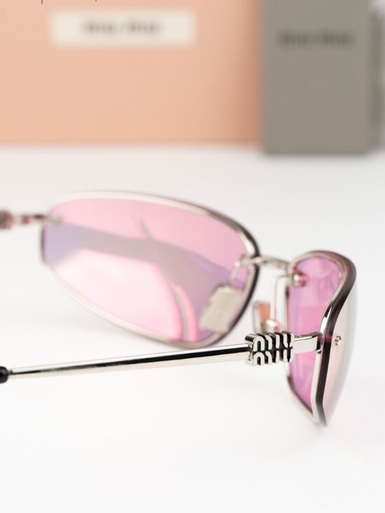 Miu Miu Women Sunglasses Silver Pink Wraparound MUA50S 1BC70J NEW AUTHENTIC main image 6
